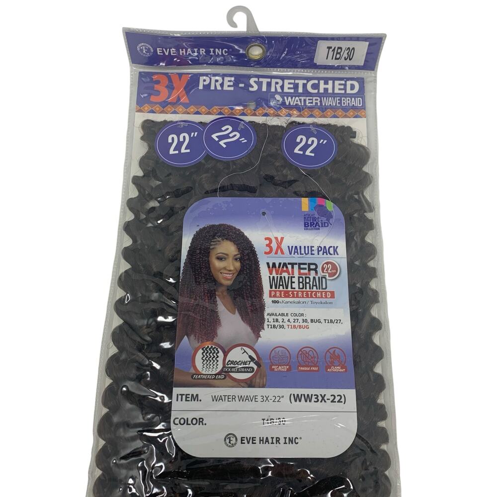 Eve Hair Inc (3 Pack) 22'' Pre-Stretched Water Wave Braid Color T1B/30 - Picture 2 of 6